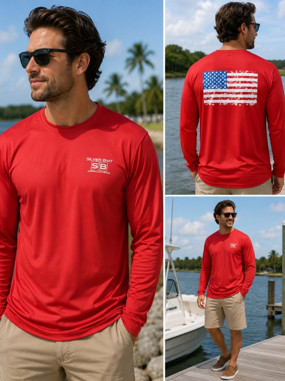 Silver Bait Performance Fishing Long Sleeve Shirt Red XL qp